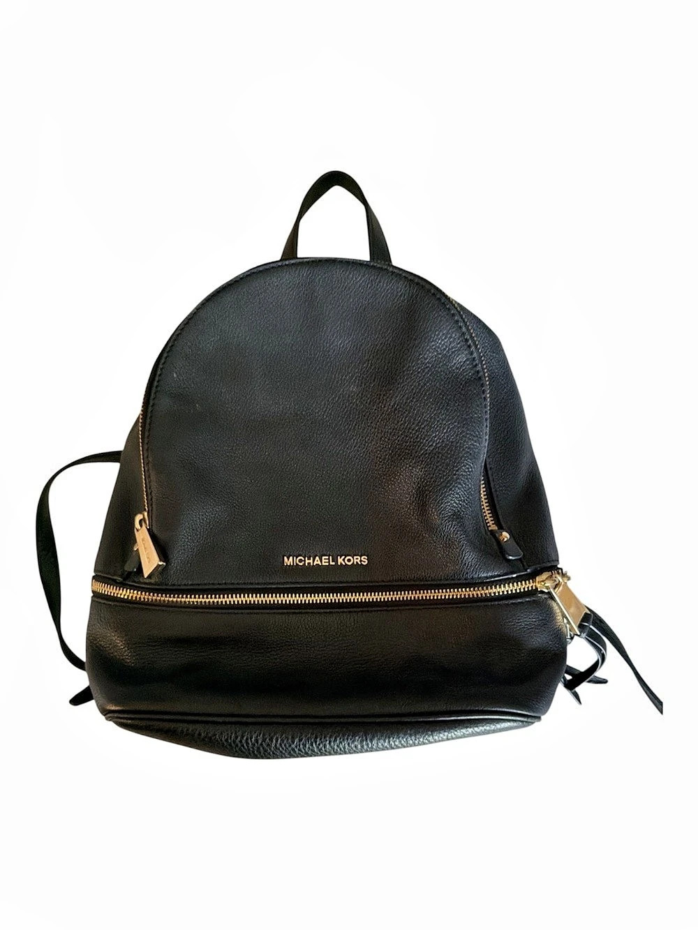 Michael Kors Rhea Medium Zip Pebbled Leather Backpack Black Leather Backpack